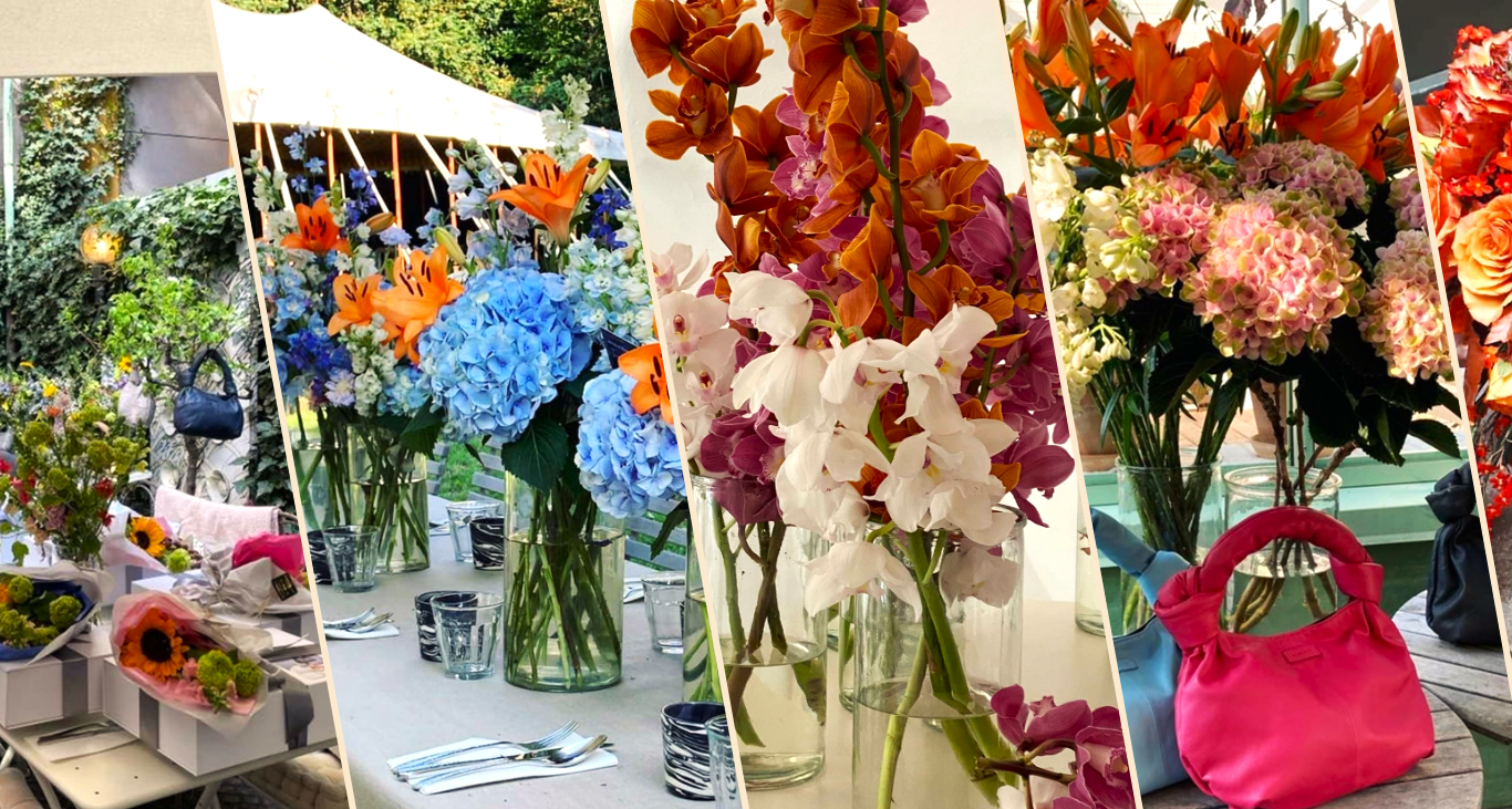 En collage af event pyntninger i forskellige nuancer og materialer. 