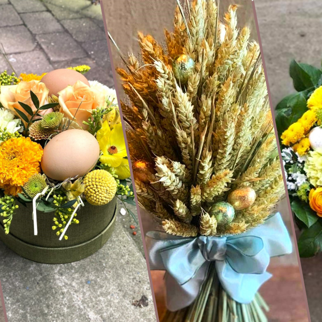 Påskens udvalg fra Årstidens Blomster. Vi har de tætte og luftige påskebuketter og smukke dekorationer i påskens farver. 
